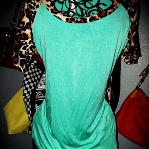 2 for 10 Mint/Leopard Tunic Length Tee Small fits Med never worn